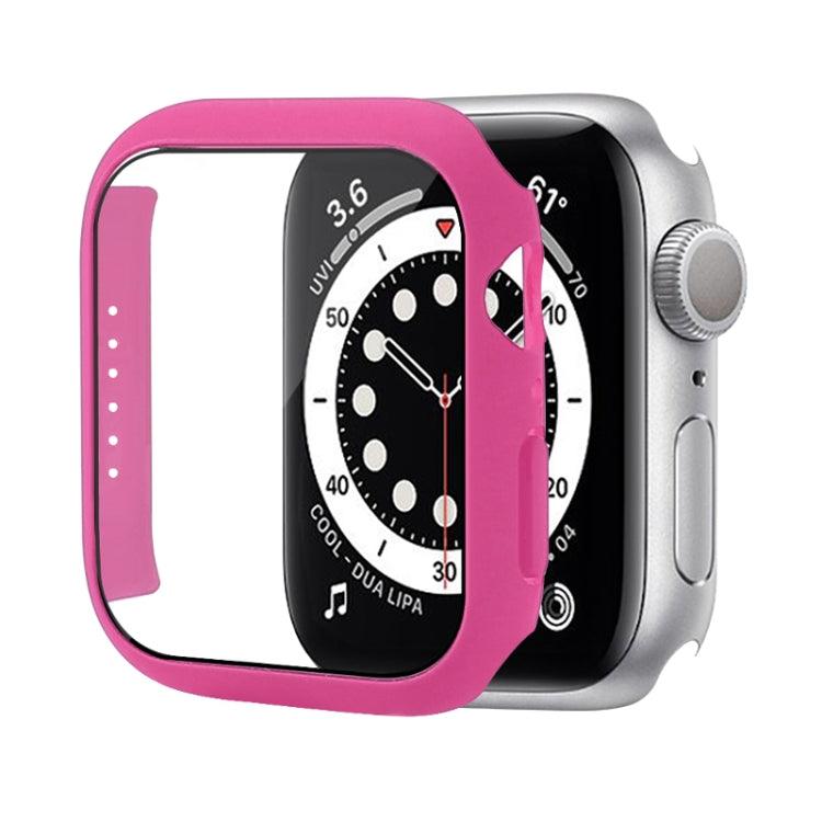 Shockproof PC Protective Case Cover with Tempered Glass Film Apple Watch Series 9, 8, 7, 6, SE, 49mm, 45mm, 44mm, 42mm (Rose Red)