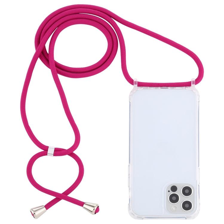 Apple iPhone 13 Transparent Acrylic Airbag Shockproof Phone Protective Case Cover with Lanyard (Rose Red)