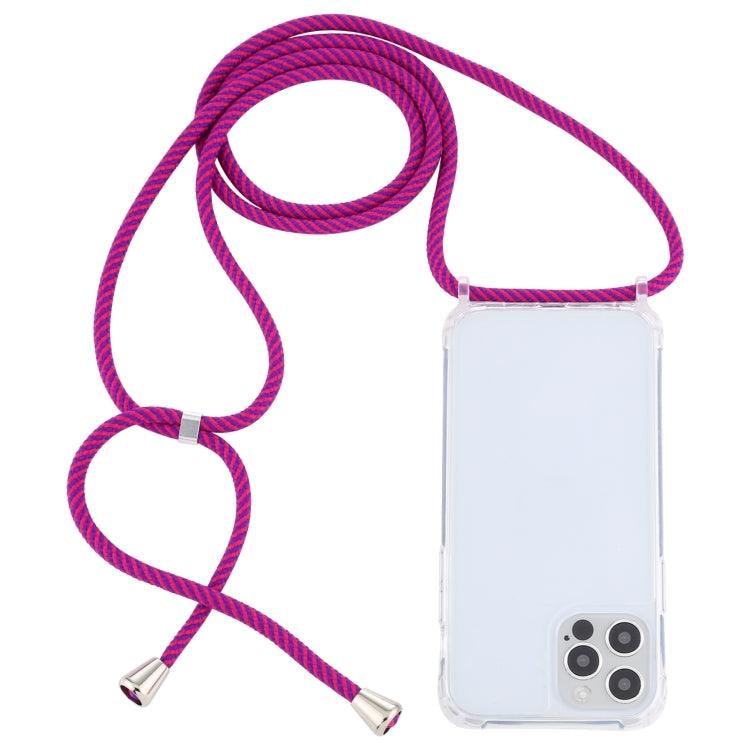 Apple iPhone 13 Transparent Acrylic Airbag Shockproof Phone Protective Case Cover with Lanyard (Rose Purple)