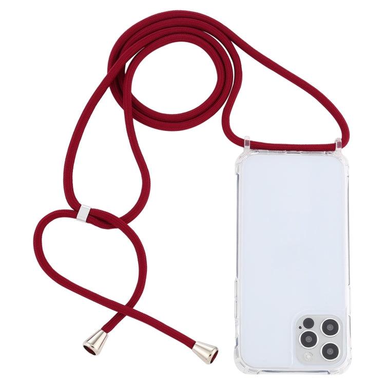 Apple iPhone 13 Transparent Acrylic Airbag Shockproof Phone Protective Case Cover with Lanyard (Claret)