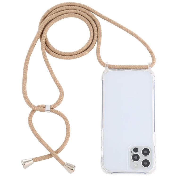 Apple iPhone 13 Transparent Acrylic Airbag Shockproof Phone Protective Case Cover with Lanyard (Camel)