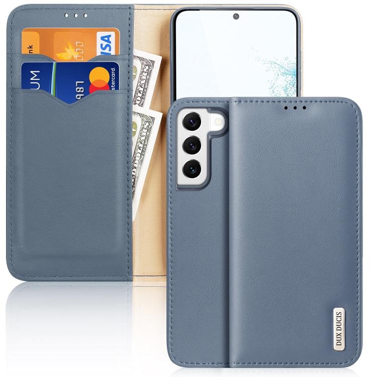 Samsung Galaxy S22 5G DUX DUCIS Hivo Series Cowhide Texture Leather Phone Case Cover (Light Blue)