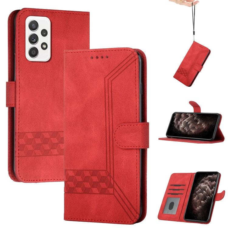 Samsung Galaxy A52 / A52s 5G Cubic Skin Feel Flip Leather Phone Case Cover (Red)