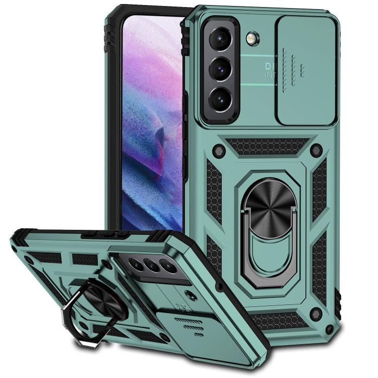 Samsung Galaxy S22+ 5G Sliding Camshield Holder Phone Case Cover (Dark Green)