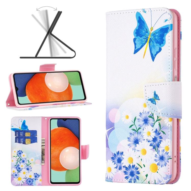 Samsung Galaxy A13 4G Colored Drawing Pattern Leather Phone Case Cover (Flower Butterfly)