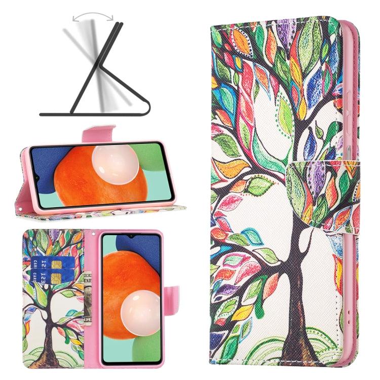 Samsung Galaxy A13 4G Colored Drawing Pattern Leather Phone Case Cover (Life Tree)