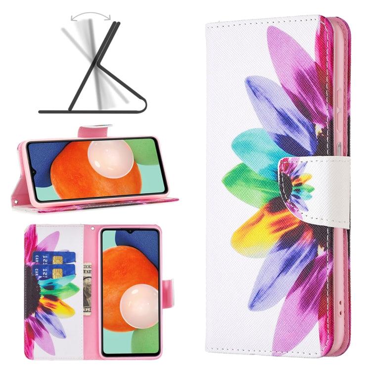 Samsung Galaxy A13 4G Colored Drawing Pattern Leather Phone Case Cover (Sun Flower)