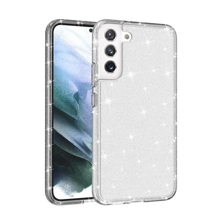 Samsung Galaxy S21 FE 5G Shockproof Terminator Style Glitter Powder Protective Phone Case Cover (White)