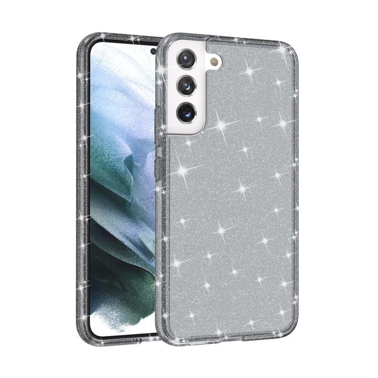 Samsung Galaxy S21 FE 5G Shockproof Terminator Style Glitter Powder Protective Phone Case Cover (Grey)