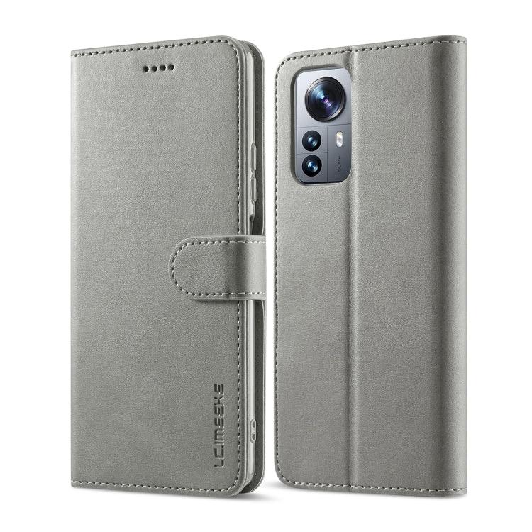 Xiaomi 12/12X/12S LC.IMEEKE Calf Texture Leather Phone Case Cover (Grey)