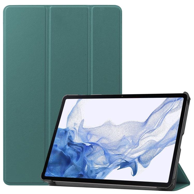 Samsung Galaxy Tab S8 Three-folding Holder Custer Texture Leather Tablet Case Cover (Green)