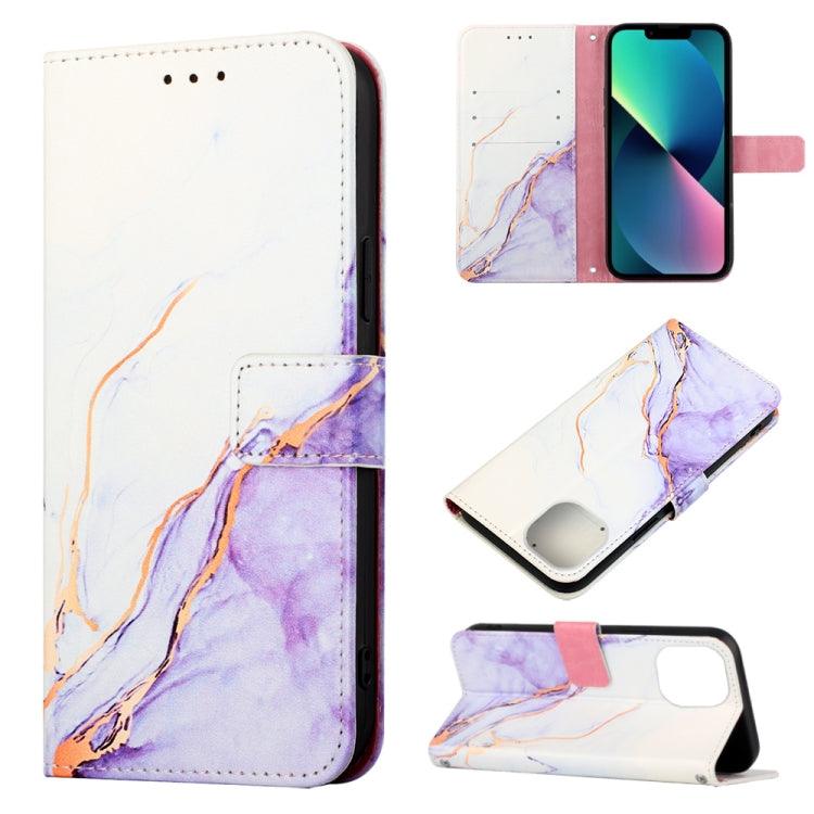 Apple iPhone 14 Marble Pattern Flip Leather Phone Case Cover   (White Purple LS006)