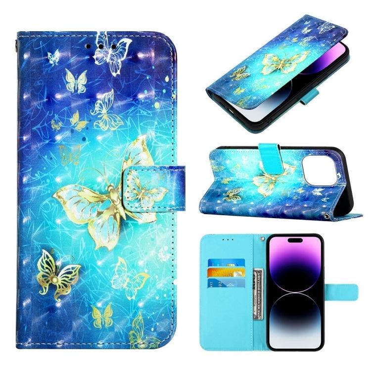 Apple iPhone 14 Pro 3D Painting Horizontal Flip Leather Phone Case Cover (Golden Butterfly)