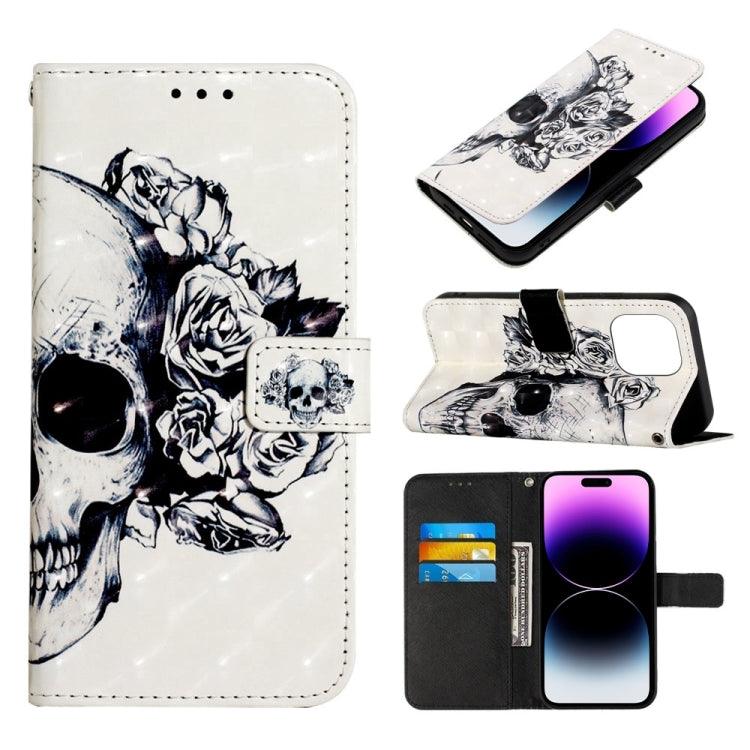 Apple iPhone 14 Pro 3D Painting Horizontal Flip Leather Phone Case Cover (Skull)