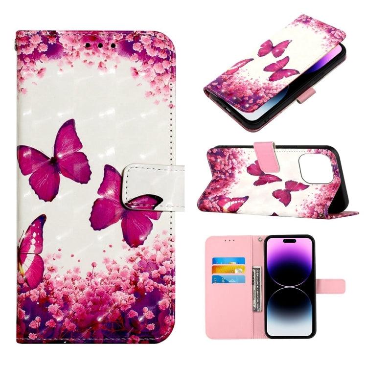 Apple iPhone 14 Pro Max 3D Painting Horizontal Flip Leather Phone Case Cover  (Rose Butterfly)