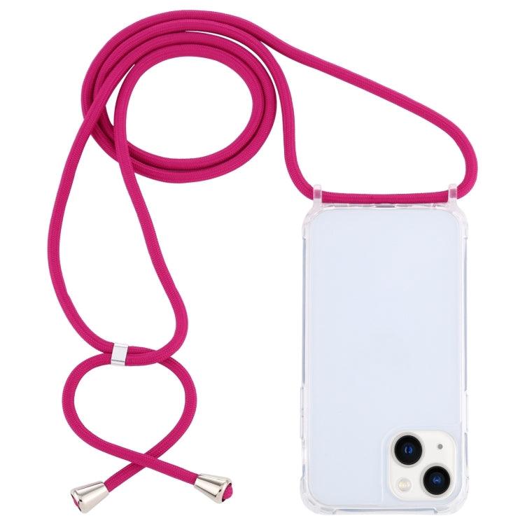 Apple iPhone 14 Transparent Acrylic Airbag Shockproof Phone Protective Case Cover with Lanyard  (Rose Red)