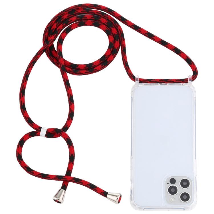 Apple iPhone 14 Pro Transparent Acrylic Airbag Shockproof Phone Protective Case Cover with Lanyard (Red Black)