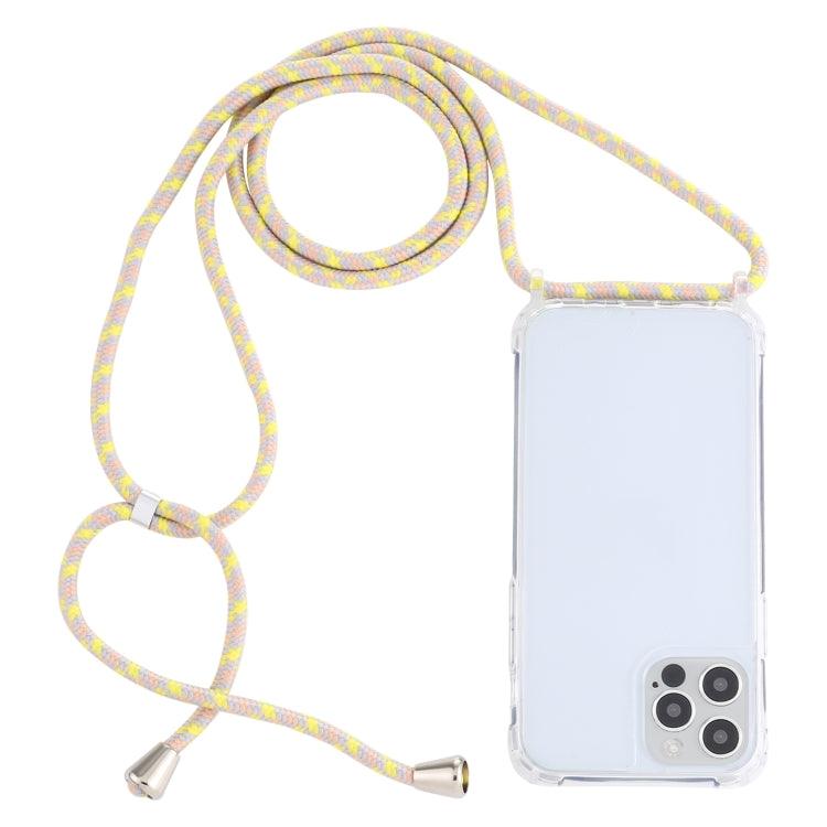 Apple iPhone 14 Pro Transparent Acrylic Airbag Shockproof Phone Protective Case Cover with Lanyard (Yellow Pink Grey)