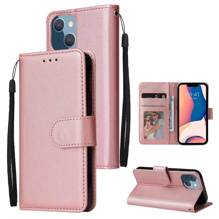 Apple iPhone 14 Plus Multifunctional Horizontal Flip Leather Case Cover with Three Card Slot  (Rose Gold)