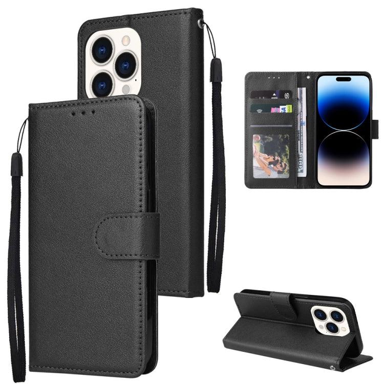 Apple iPhone 14 Pro Multifunctional Horizontal Flip Leather Case Cover with Three Card Slot (Black)