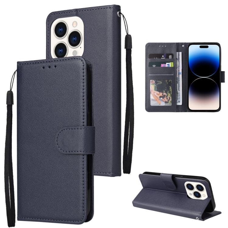 Apple iPhone 14 Pro Multifunctional Horizontal Flip Leather Case Cover with Three Card Slot (Navy)