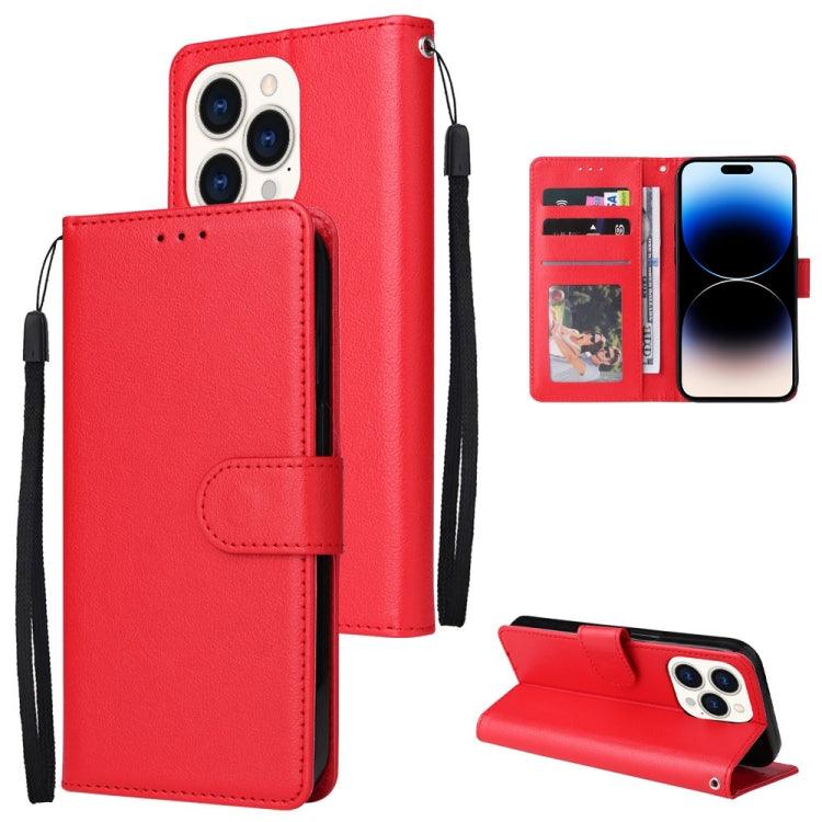 Apple iPhone 14 Pro Multifunctional Horizontal Flip Leather Case Cover with Three Card Slot (Red)