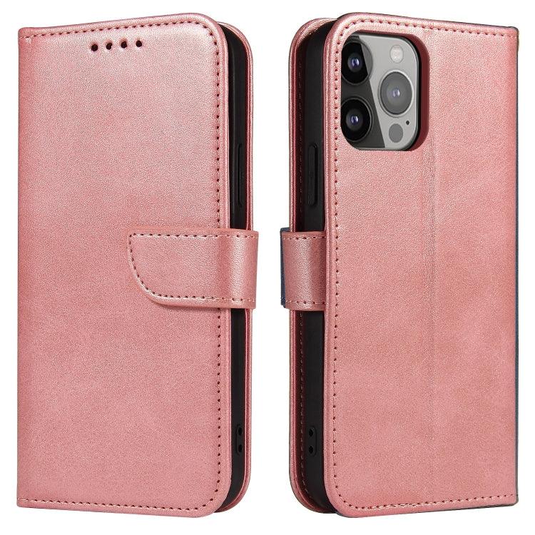 Apple iPhone 14 Pro Calf Texture Buckle Flip Leather Phone Case Cover (Rose Gold)