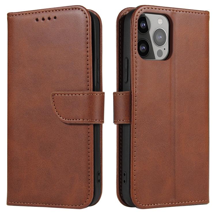 Apple iPhone 14 Pro Calf Texture Buckle Flip Leather Phone Case Cover (Brown)