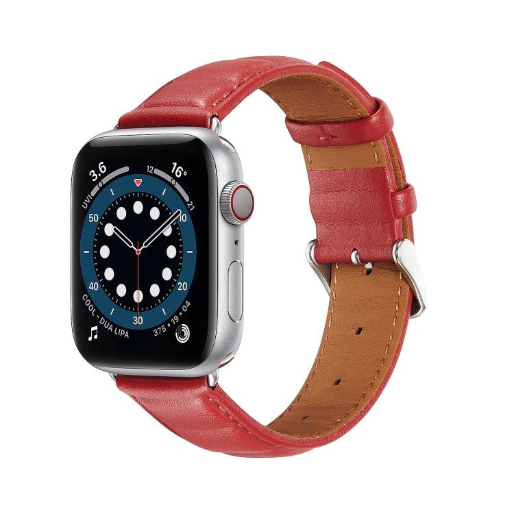 Genuine Leather Watch Band Apple Watch Ultra 2, Ultra 1, Series 9, 8, 7, 6, SE, 49mm, 45mm, 44mm, 42mm (Red)