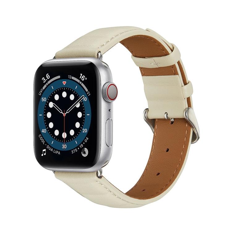 Genuine Leather Watch Band Apple Watch Ultra 2, Ultra 1, Series 9, 8, 7, 6, SE, 49mm, 45mm, 44mm, 42mm (Beige)