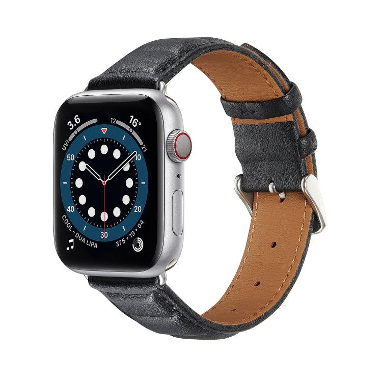 Genuine Leather Watch Band Apple Watch Series 9, 8, 7, 6, SE, 41mm, 40mm, 38mm (Black)