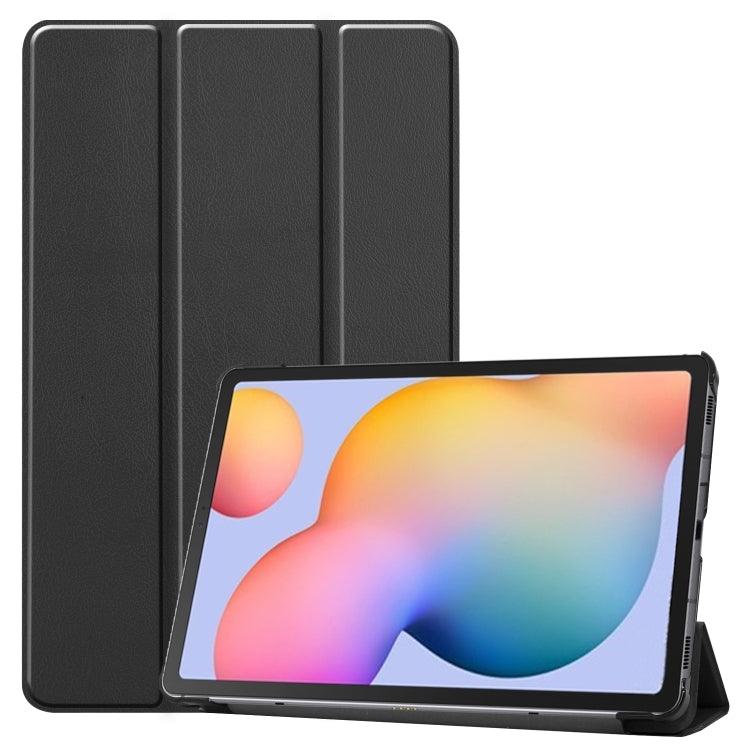 Samsung Galaxy Tab S6 Lite 10.4 inch Custer Pattern Pure Color Horizontal Flip Leather Case Cover with Three-folding Holder (Black)