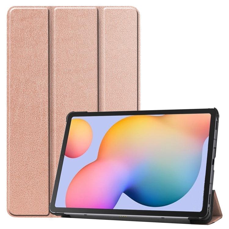 Samsung Galaxy Tab S6 Lite 10.4 inch Custer Pattern Pure Color Horizontal Flip Leather Case Cover with Three-folding Holder (Rose Gold)