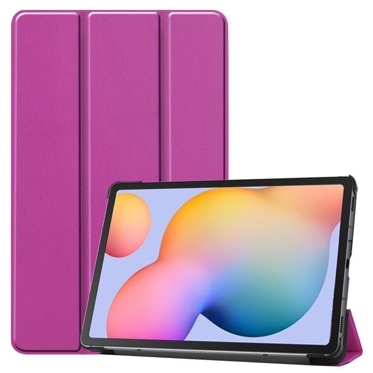 Samsung Galaxy Tab S6 Lite 10.4 inch Custer Pattern Pure Color Horizontal Flip Leather Case Cover with Three-folding Holder (Purple)