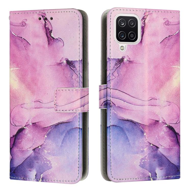 Samsung Galaxy A12 Painted Marble Pattern Leather Phone Case Cover (Purple)