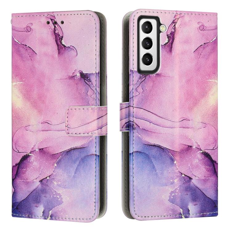 Samsung Galaxy S21 FE 5G Painted Marble Pattern Leather Phone Case Cover (Purple)