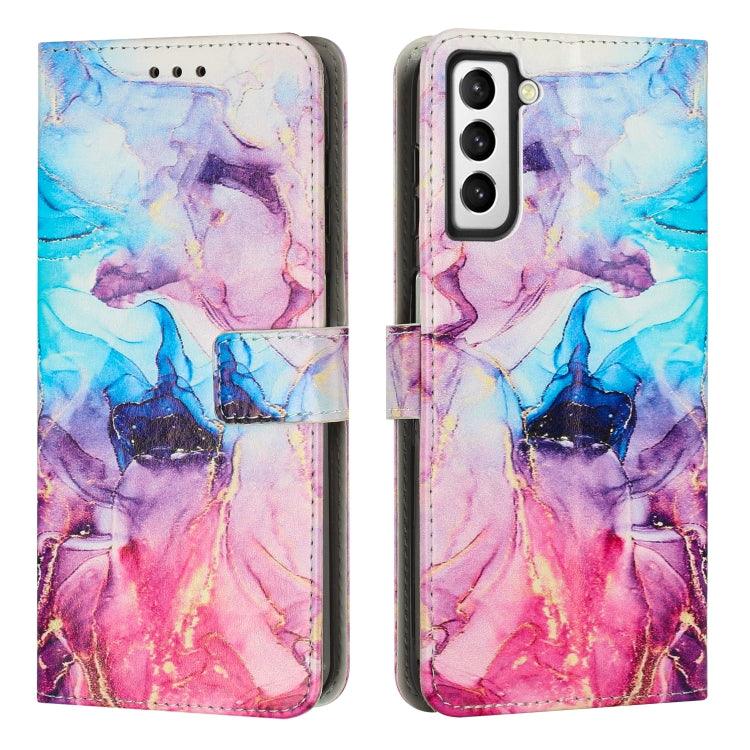 Samsung Galaxy S22 5G Painted Marble Pattern Leather Phone Case Cover (Pink Purple)