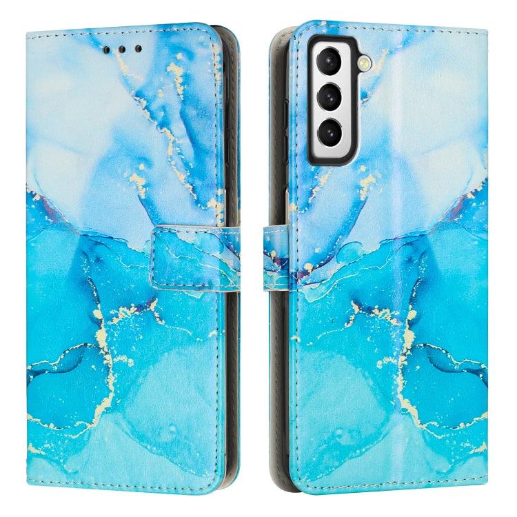 Samsung Galaxy S22 5G Painted Marble Pattern Leather Phone Case Cover (Blue Green)