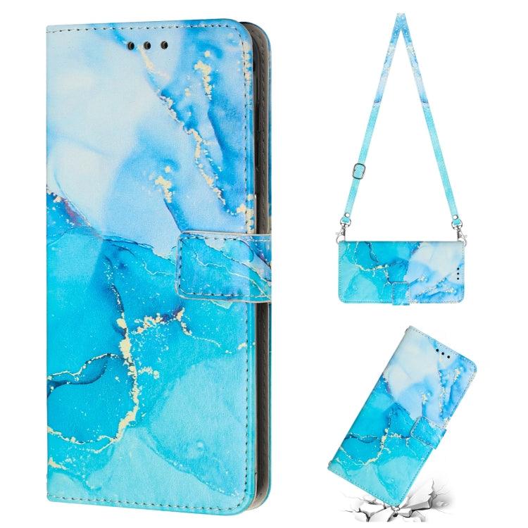 Samsung Galaxy S21 FE 5G Crossbody Painted Marble Pattern Leather Phone Case Cover (Blue Green)