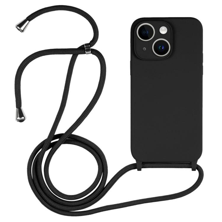 Apple iPhone 14 Crossbody Lanyard Liquid Silicone Case Cover (Black)