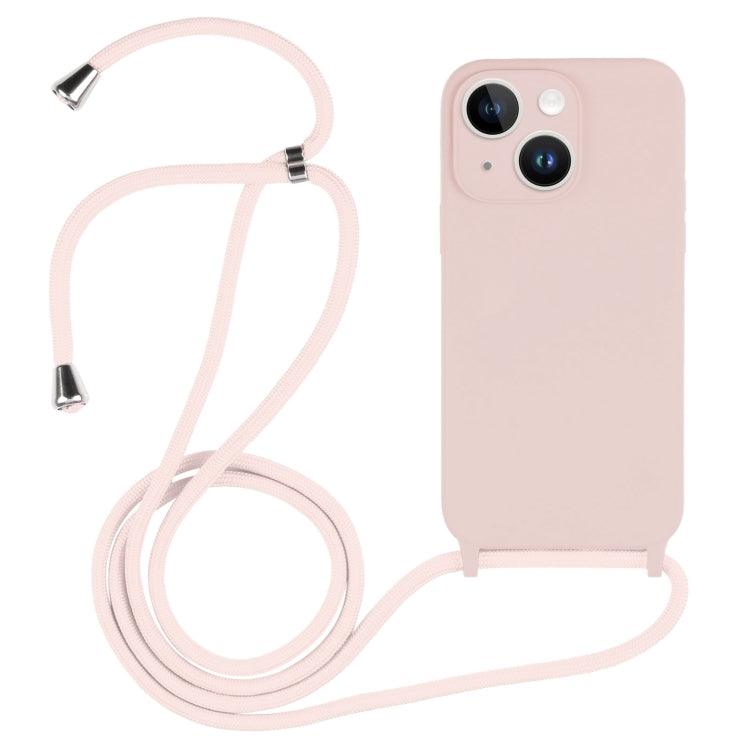 Apple iPhone 14 Crossbody Lanyard Liquid Silicone Case Cover (Sand Pink)