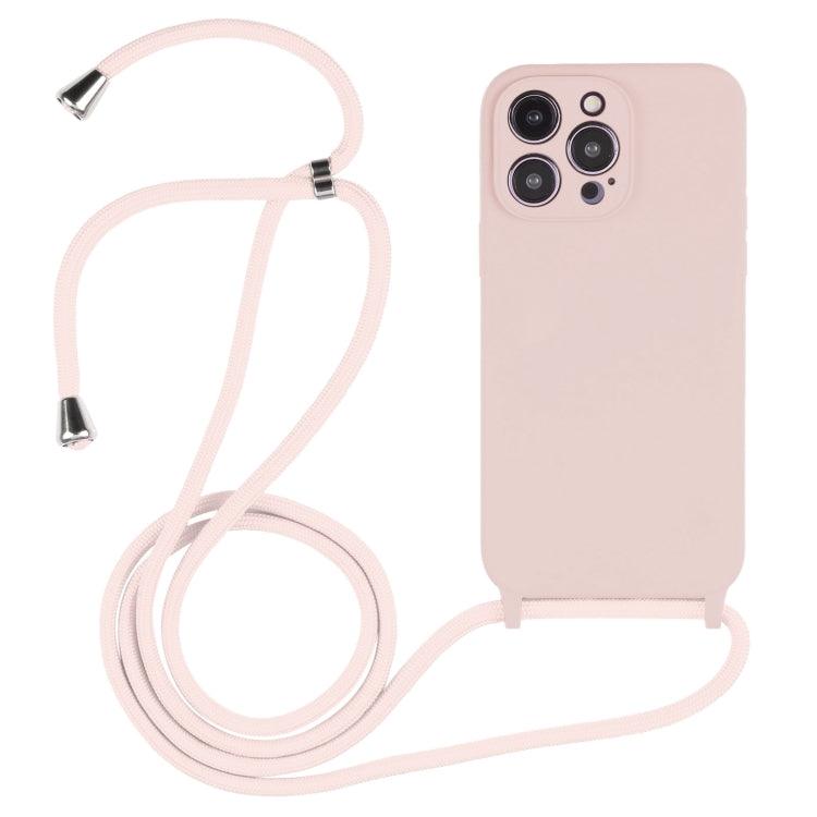 Apple iPhone 14 Pro Max Crossbody Lanyard Liquid Silicone Case Cover (Sand Pink)