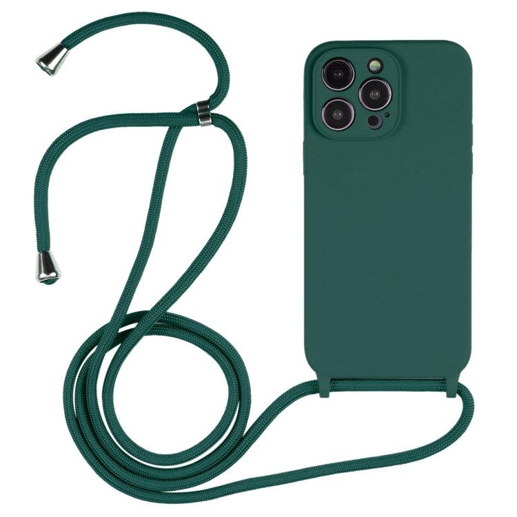 Apple iPhone 14 Pro Max Crossbody Lanyard Liquid Silicone Case Cover (Pine Needle Green)