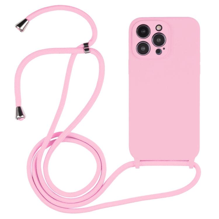 Apple iPhone 14 Pro Max Crossbody Lanyard Liquid Silicone Case Cover (Pink)