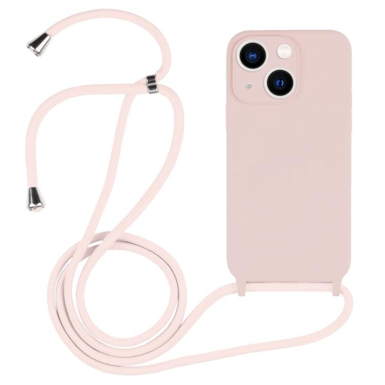 Apple iPhone 13 Crossbody Lanyard Liquid Silicone Case Cover (Sand Pink)