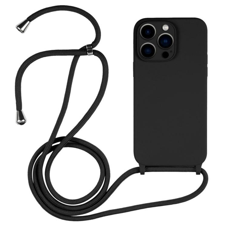 Apple iPhone 13 Pro Max Crossbody Lanyard Liquid Silicone Case Cover (Black)