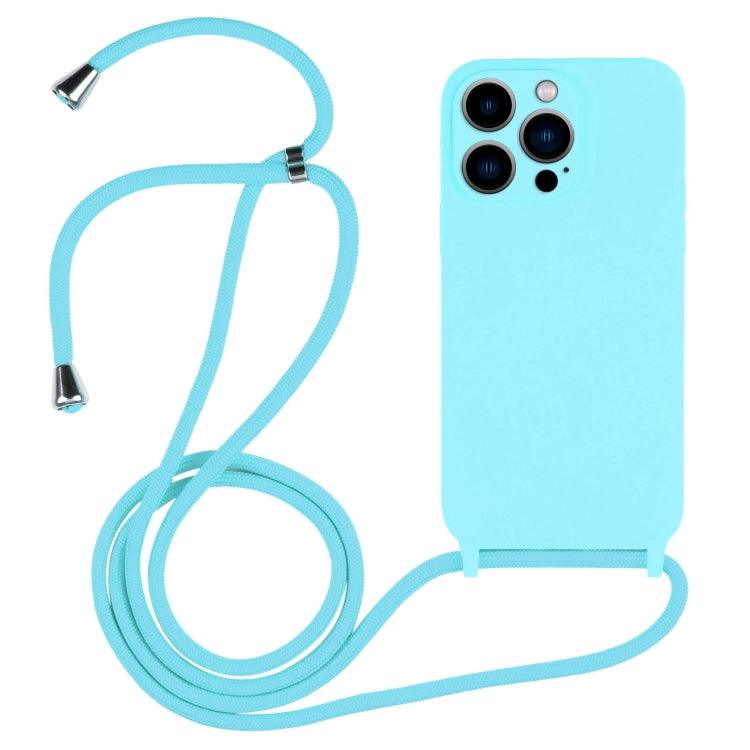 Apple iPhone 13 Pro Max Crossbody Lanyard Liquid Silicone Case Cover (Ice Blue)