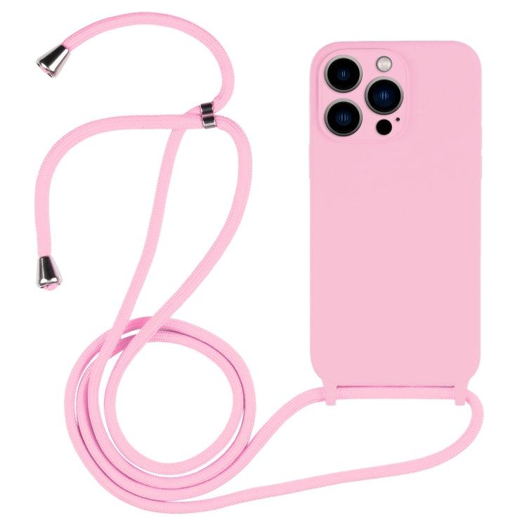 Apple iPhone 13 Pro Max Crossbody Lanyard Liquid Silicone Case Cover (Pink)