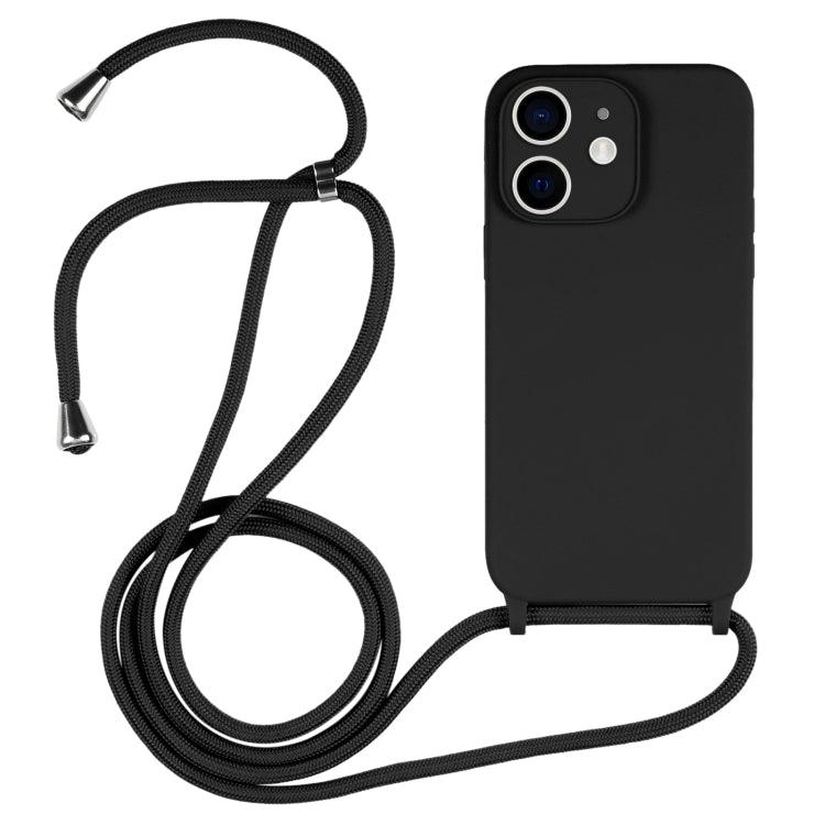 Apple iPhone 12 & 12 Pro Crossbody Lanyard Liquid Silicone Case Cover (Black)