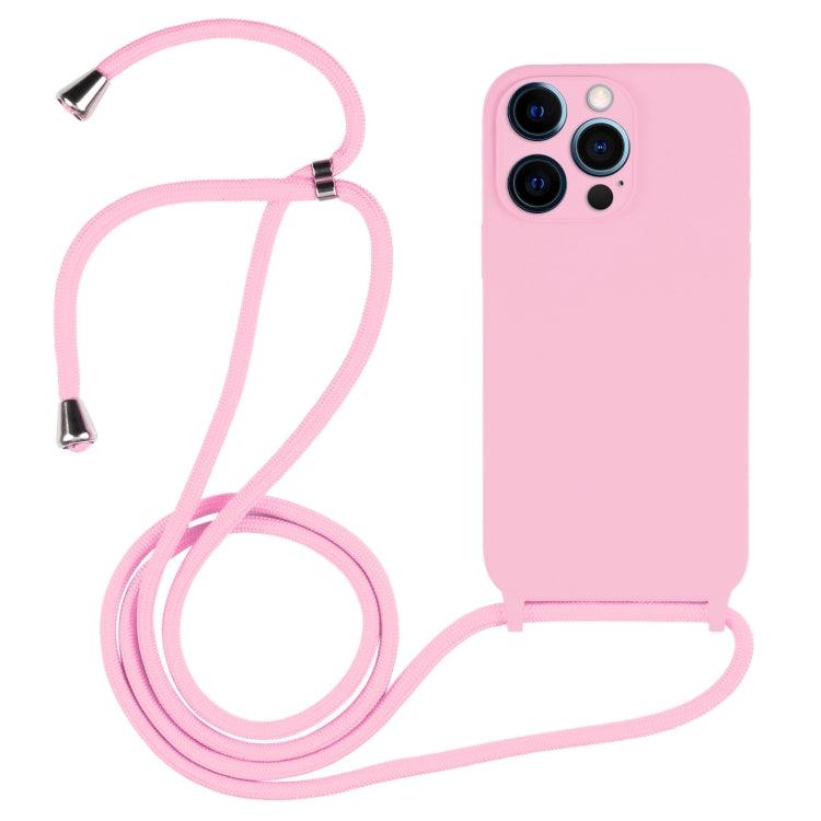 Apple iPhone 12 Pro Max Crossbody Lanyard Liquid Silicone Case Cover (Pink)